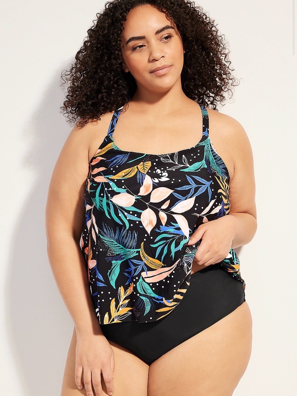 Maurice’s Plus Size Black Tropical Print Tankini Swim Top